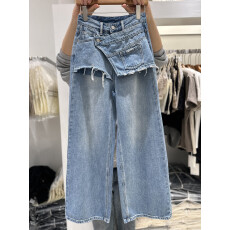 批发<b class='q'>欧洲站</b> 2026春季新款 高腰浅蓝色直筒拖地屁帘<b class='q'>牛仔裤</b>