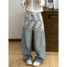 批发蕾丝屁帘拖地阔腿<b class='q'>牛仔裤</b>女<b class='q'>欧洲站</b>2026春装新款欧货女装直筒裤子潮