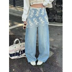 批发<b class='q'>欧洲站</b>夏季新款蕾丝屁帘弯刀裤女2026宽松显瘦时尚洋气百搭女裤子