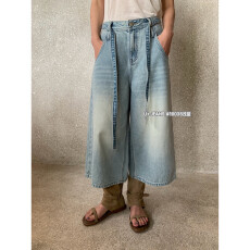 批发U+牛仔夏季新款<b class='q'>韩版</b>百搭<b class='q'>休闲裤</b>高腰显瘦八分裤阔腿裤牛仔裤16035