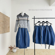 批发2026AW春夏季新款<b class='q'>百搭</b>廓形感拉链牛仔花苞a字半身长裙女