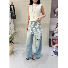 批发DM 5516夏季2026新款蕾丝面料包容各种腿型屁帘阔腿薄料牛仔<b class='q'>裤</b>女K