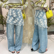 批发蕾丝屁帘拖地阔腿<b class='q'>牛仔裤</b>女<b class='q'>欧洲站</b>2026春装新款欧货女装时尚裤子潮