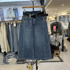 批发欧货966-1正品高腰宽松<b class='q'>显瘦</b>百搭小个子七分弯刀阔腿牛仔<b class='q'>裤</b>女夏季