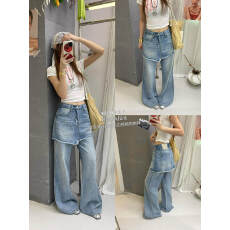 批发<b class='q'>欧洲站</b>2026春夏<b class='q'>新款</b>长裤薄款韩版假两件屁帘裙直筒阔腿裤牛仔裤女