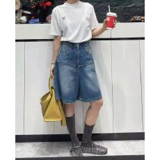 批发<b class='q'>欧洲站</b>2026春夏<b class='q'>新款</b>松紧腰蓝色欧货牛仔中裤五分裤阔腿裤GA7207