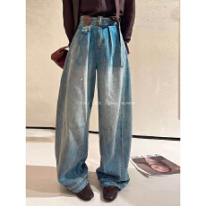批发欧洲站2026春夏新款时尚韩版宽松<b class='q'>休闲</b>高腰显瘦直筒牛仔裤6695