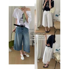 批发YOUMO有陌春夏美式复古2026新款水洗做旧七分阔腿裤<b class='q'>牛仔</b>裤<b class='q'>女</b>17230