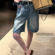 批发SUXINLAN素心兰38757阔腿<b class='q'>牛仔</b><b class='q'>短裤</b><b class='q'>女</b>2026夏季新款宽松直筒四分裤