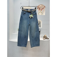 批发欧货CKLY斯卡洛依JEANS2810春高腰宽松显瘦阔腿牛仔<b class='q'>九分</b>弯刀裤女