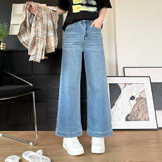 批发实拍~~小个子直筒裤复古做旧水洗阔腿裤女夏季弹力高腰<b class='q'>九分</b>牛仔裤