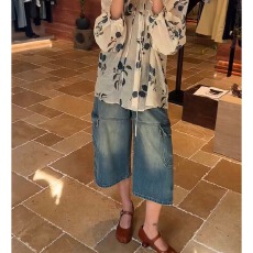 批发欧货2026<b class='q'>春</b>夏新显瘦阔腿牛仔裤女百搭休闲七分工装裤2616