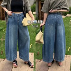 批发2026新款JQH居琴海92158蓝半<b class='q'>松紧</b>腰九分宽松时尚牛仔阔腿裤女春夏