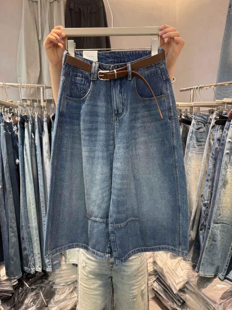 jeans2026 새로운 여름 섹션 한국 스타일 하이웨이스트 슬림해 보이는 다용도 루즈핏 없음 폭탄 7부 바지 여성 데님 바지 915