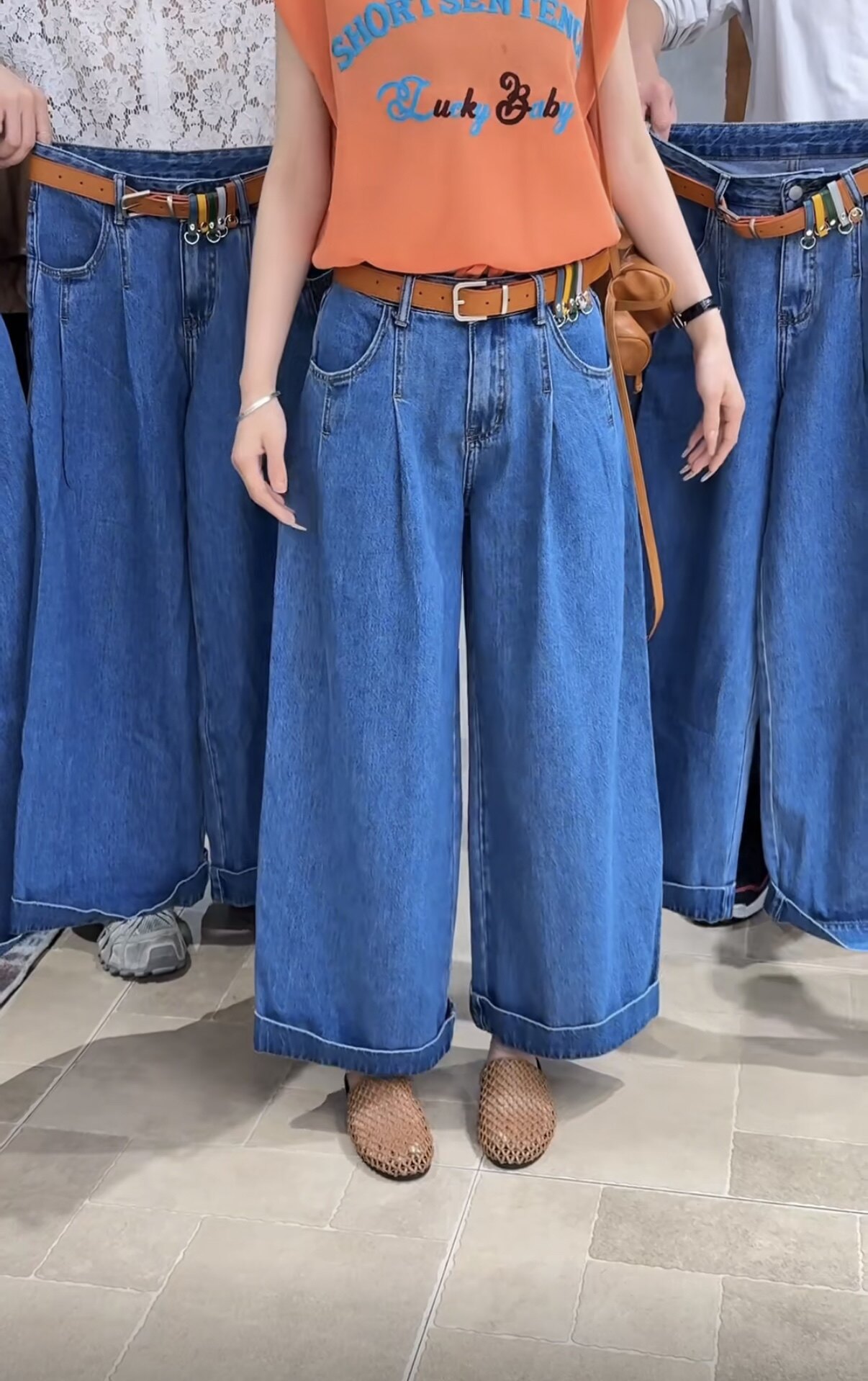 jeans 6377 봄 여름 새로운 얇은 재료 와이드 레깅스 바지 2026 하이웨이스트 뒤집다 측면 루즈핏 슬림해 보이는 청바지