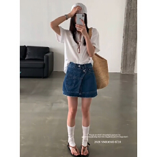 批发DIMO8710夏季不规则短裙女2026新款<b class='q'>时尚</b>假两件设计感牛仔短裤裙裤