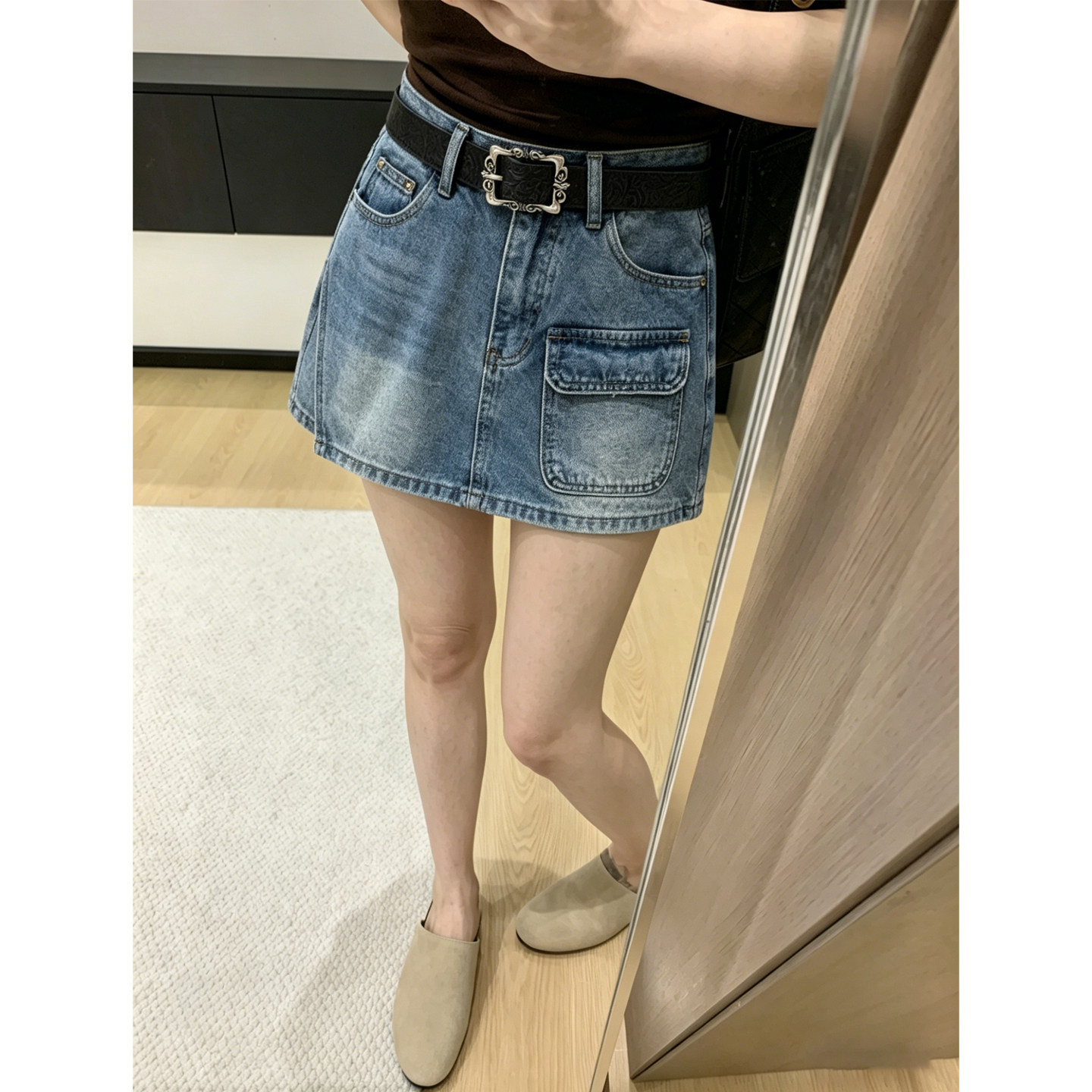 파란색 레트로 워크웨어 데님 치마바지 여성 여름 새로운 디자인 센스 자이언트 잘 생긴 올해 인기 ~ 중 한 마디 핫 바지