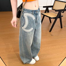 批发实拍~~氛围感蕾丝钩花刺绣<b class='q'>牛仔</b>阔腿裤<b class='q'>女</b>夏季新款洋气减龄直筒裤