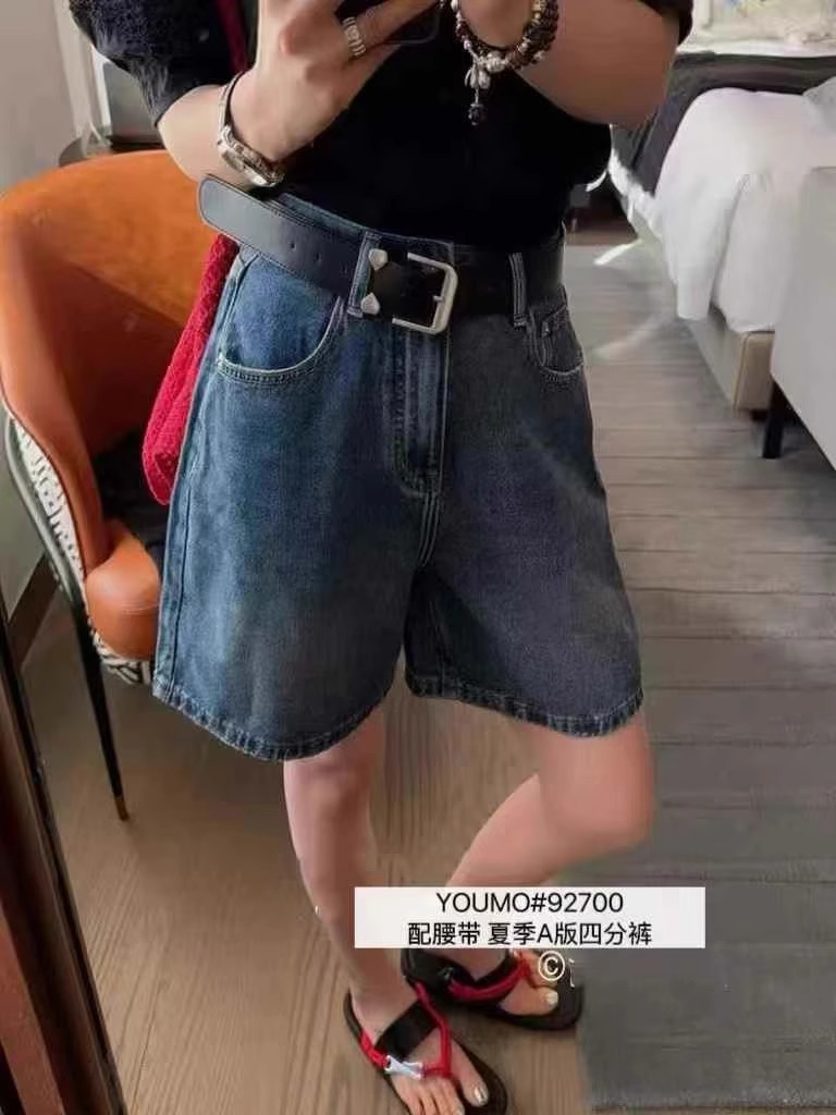 youmo92700 여름 다용도 슬림해 보이는 진한 파란색 패션 스트레이트 슬림해 보이는 데님 반바지 4 점 바지 와이드 레깅스 바지