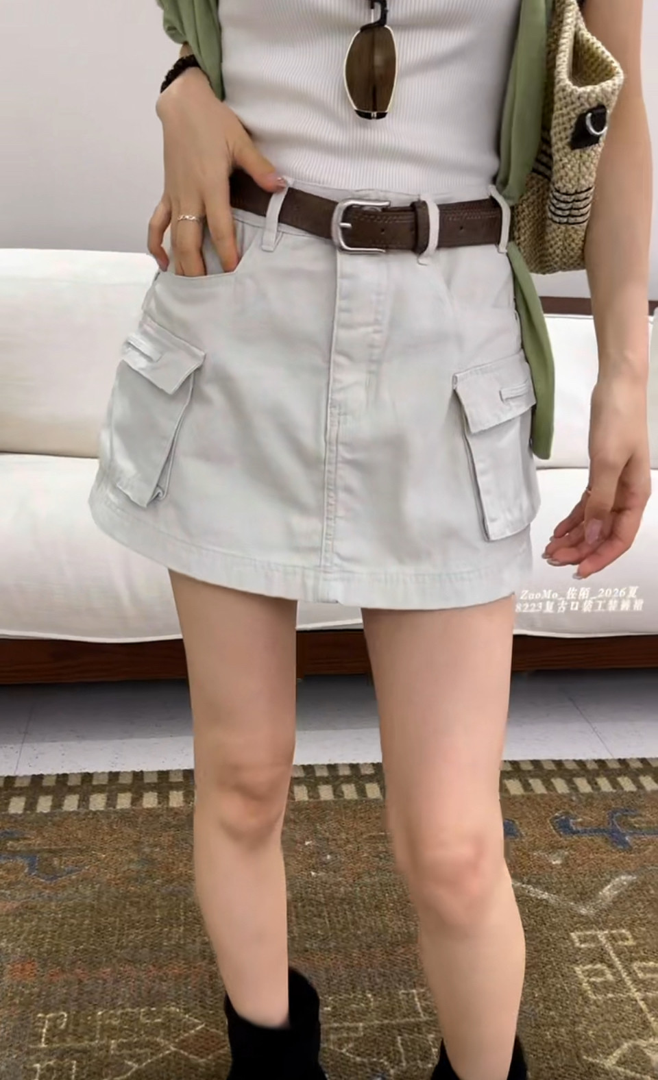 주오 모 zuomo 데님 아메리칸 레트로 워크웨어 바람 치마바지 여성 2026 여름 A라인 스커트 기타 주머니 표지 넓적 다리 미니 스커트