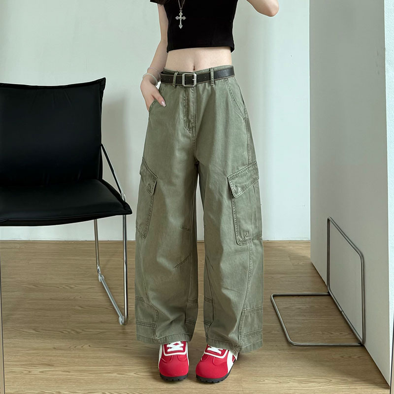 실사 아메리칸 9 포인트 워크웨어 팬츠 여름 3 차원 자르기 레트로 기타 주머니 루즈핏 슬림해 보이는 스트레이트 캐주얼 바지