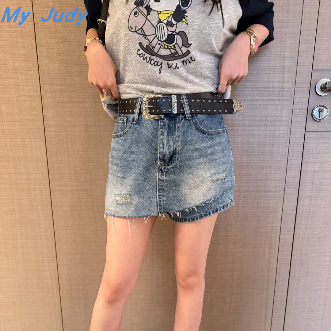 나 ~ 중 폭발 너덜 너덜 한 데님 바지 포함 벨트 moo22