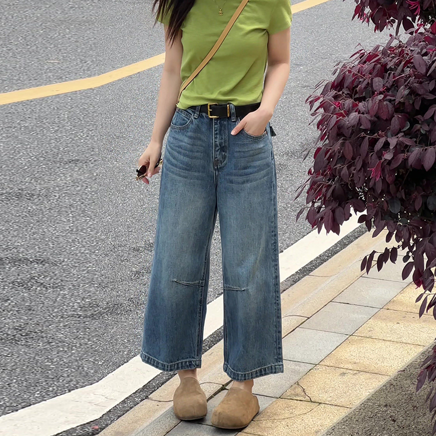 레트로 파란색 9 포인트 넓은 다리 청바지 여성 2026 여름 얇은 스타일 작은 키 하이웨이스트 루즈핏 슬림해 보이는 스트레이트 팬츠