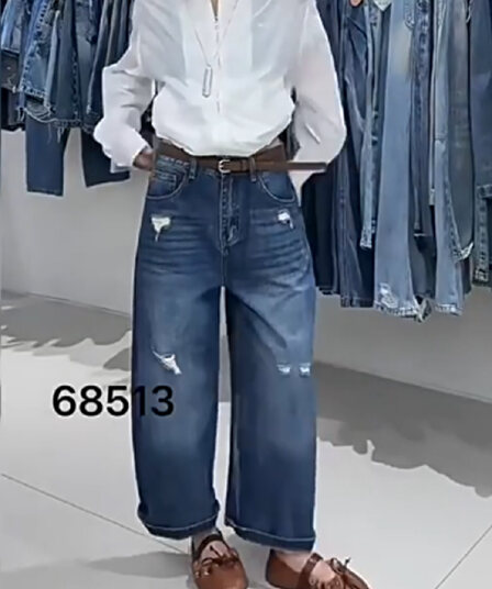 유럽 상품 suomala 케이블 마라 68513 여름 하이웨이스트 순면 없음 폭탄 찢어진 부분 슬림해 보이는 9 포인트 데님 스트레이트 팬츠