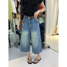 批发复古蓝磨破阔腿<b class='q'>牛仔裤</b><b class='q'>女</b>夏季新款韩版百搭高腰宽松显瘦七分<b class='q'>直筒</b>裤