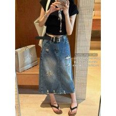 批发YOUMO有陌17308复古高腰磨破牛仔长裙女2026夏季后开叉<b class='q'>百搭</b>半身裙
