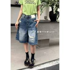 批发春夏欧货JEANS 58441<b class='q'>高腰</b>女破洞牛仔<b class='q'>短裤</b>阔腿裤六分裤皮牌宽腿裤