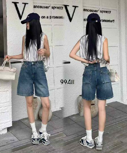 유럽 상품 jeans 여름 새로운 하이웨이스트 슬림해 보이는 이후 워크웨어 주머니 데님 반바지 여성 루즈핏 넓은 다리 바지 여성