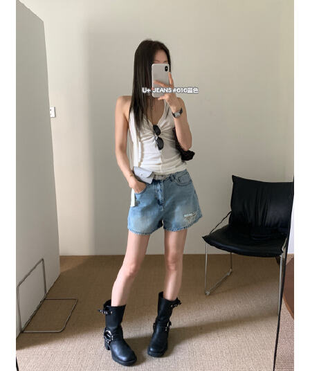 u+ 데님 루즈핏 단어 버전 반바지 코디 힙색 꾸밈음 슈퍼 패션 청바지 벨트 포함 힙색 616