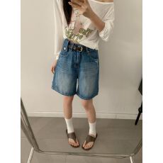 批发Mk2ly 时尚磨破高腰A字牛仔短裤<b class='q'>女</b>2026夏季新款<b class='q'>韩版</b>显瘦百搭热裤