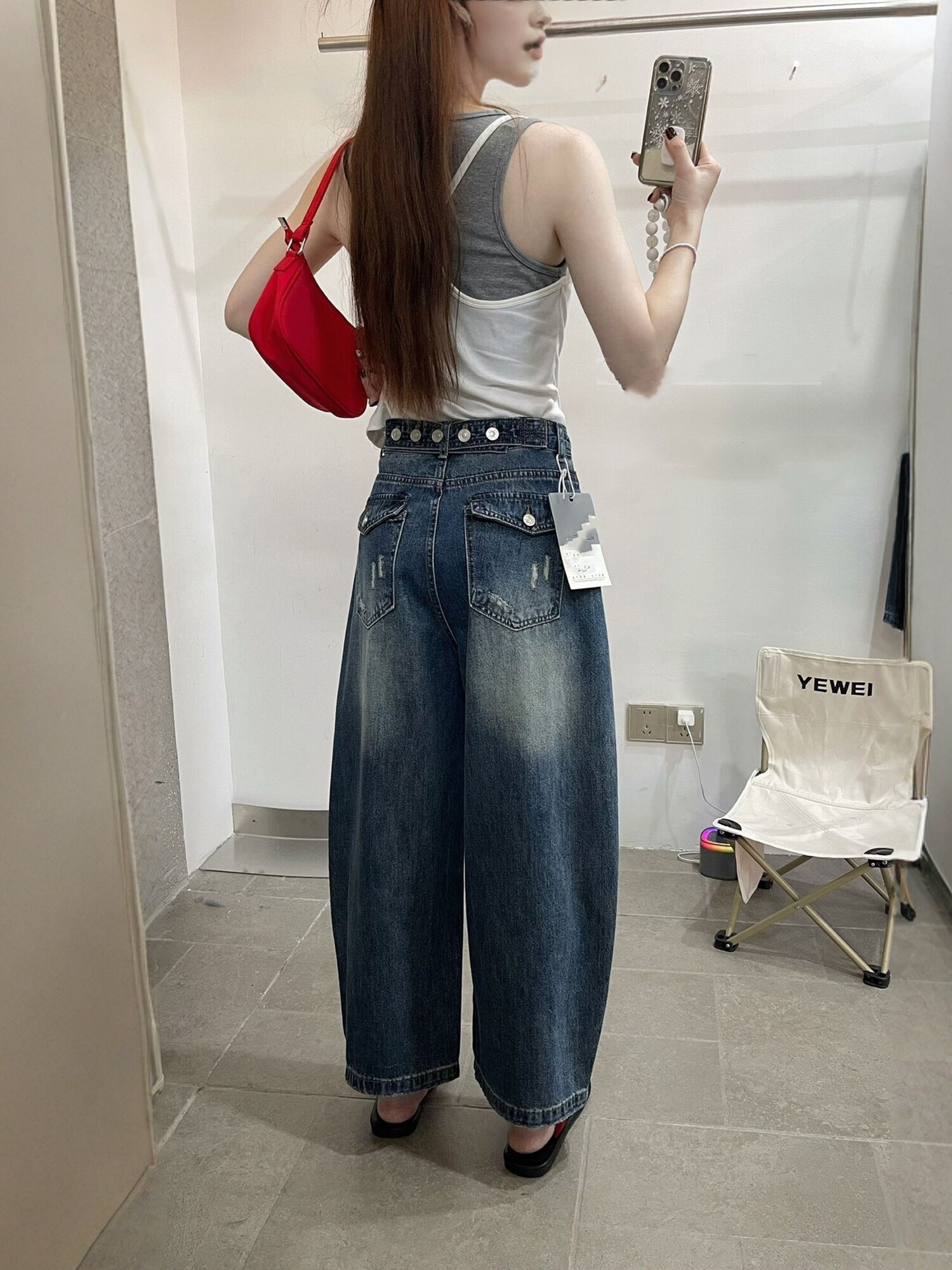 한 부서 레트로 블루 넓은 다리 청바지 여성 여름 새로운 찢어진 하이웨이스트 루즈핏 슬림해 보이는 캐주얼 9 포인트 모통이 칼 바지