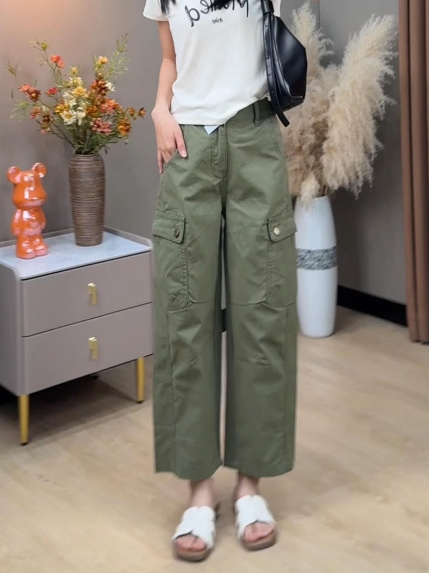 아메리칸 레트로 녹색 워크웨어 청바지 여성 여름 얇은 스타일 2026 새로운 루즈핏 슬림해 보이는 스트레이트 9 포인트 와이드 레그 팬츠