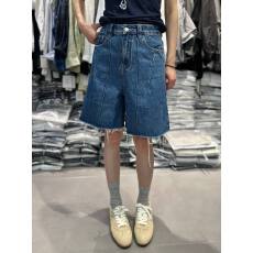 批发美式五分<b class='q'>牛仔</b><b class='q'>短裤</b><b class='q'>女</b>2026夏季立体剪裁毛须边休闲宽松蓝色阔腿中裤