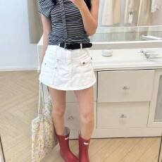 批发OoH 0521<b class='q'>高腰</b>牛仔工装短裙夏季新款带内衬白搭简约牛仔短裤