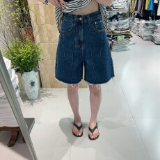 批发<b class='q'>欧洲站</b>2026春季新款欧货蓝色高腰流苏牛仔阔腿裤休闲百搭五分裤女