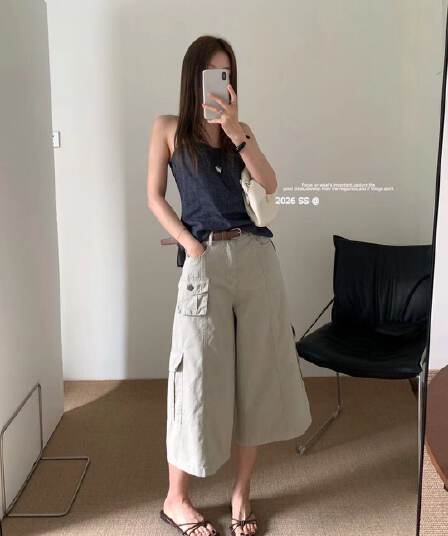 momoo 여름 드레스 새로운 한국 스타일 미니멀리즘 다용도 한 부서 디자인 센스 작은 대중 워크웨어 바람 캐주얼 바지