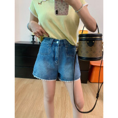 批发小个子蕾丝花边牛仔<b class='q'>短裤</b>女2026夏季薄款<b class='q'>大码</b>高腰显瘦a字阔腿裤子