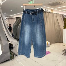 批发TOP欧制61826<b class='q'>正品</b>夏薄料复古高街立体剪裁宽松气球牛仔裤八分裤女
