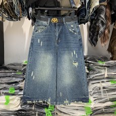 批发沐沐家90592欧货<b class='q'>正品</b>高腰显瘦破洞7分直筒阔腿牛仔裤女2026夏季款
