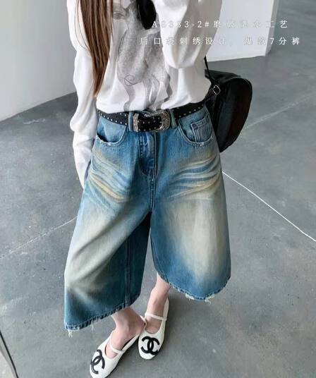 여름 찢어진 워싱 자수 7 분 스트레이트 광저우 열세 개 폭발 브랜드 데님 반바지 아이들