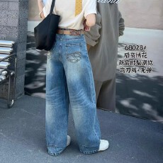 批发欧货刺绣弯刀<b class='q'>牛仔裤</b>女春季新款阔腿裤高腰宽松显瘦百搭休闲拖地裤