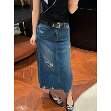 批发复古破洞开叉牛仔<b class='q'>半身裙</b>女2026夏装新款显瘦中长包臀裙
