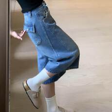 批发版型超好看美式七分牛仔裤<b class='q'>女</b>夏季2026新款宽松直筒阔腿裤小众<b class='q'>中裤</b>