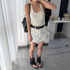 批发白色高腰工装半身牛仔裙女夏季韩版设计感宽松百搭休闲A字<b class='q'>短</b>裙裤