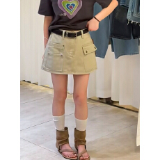 批发复古巨好看工装牛仔<b class='q'>半身裙</b>裤女夏季美式多口袋小个子休闲a字短裙