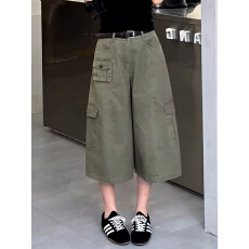 批发高腰工装阔腿牛仔<b class='q'>裤</b>女夏季新款复古宽松百搭休闲直筒七<b class='q'>分</b><b class='q'>裤</b>